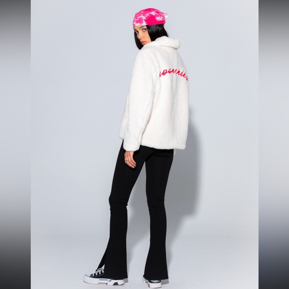 LOCAL HEROS DOLLS KILL Teddy Pile White Jacket “Moonchild” Embroidery Size L/G